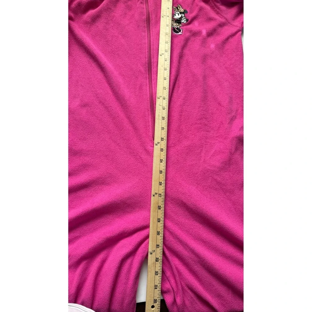 Disney Minnie Mouse Pink Fleece Hooded One Piece Pajamas Union Suit Leopard L - Picture 7 of 9